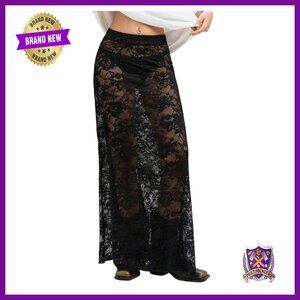 Sheer Mesh Lace Maxi Skirt Y2K See Through Flowy Long Skirt